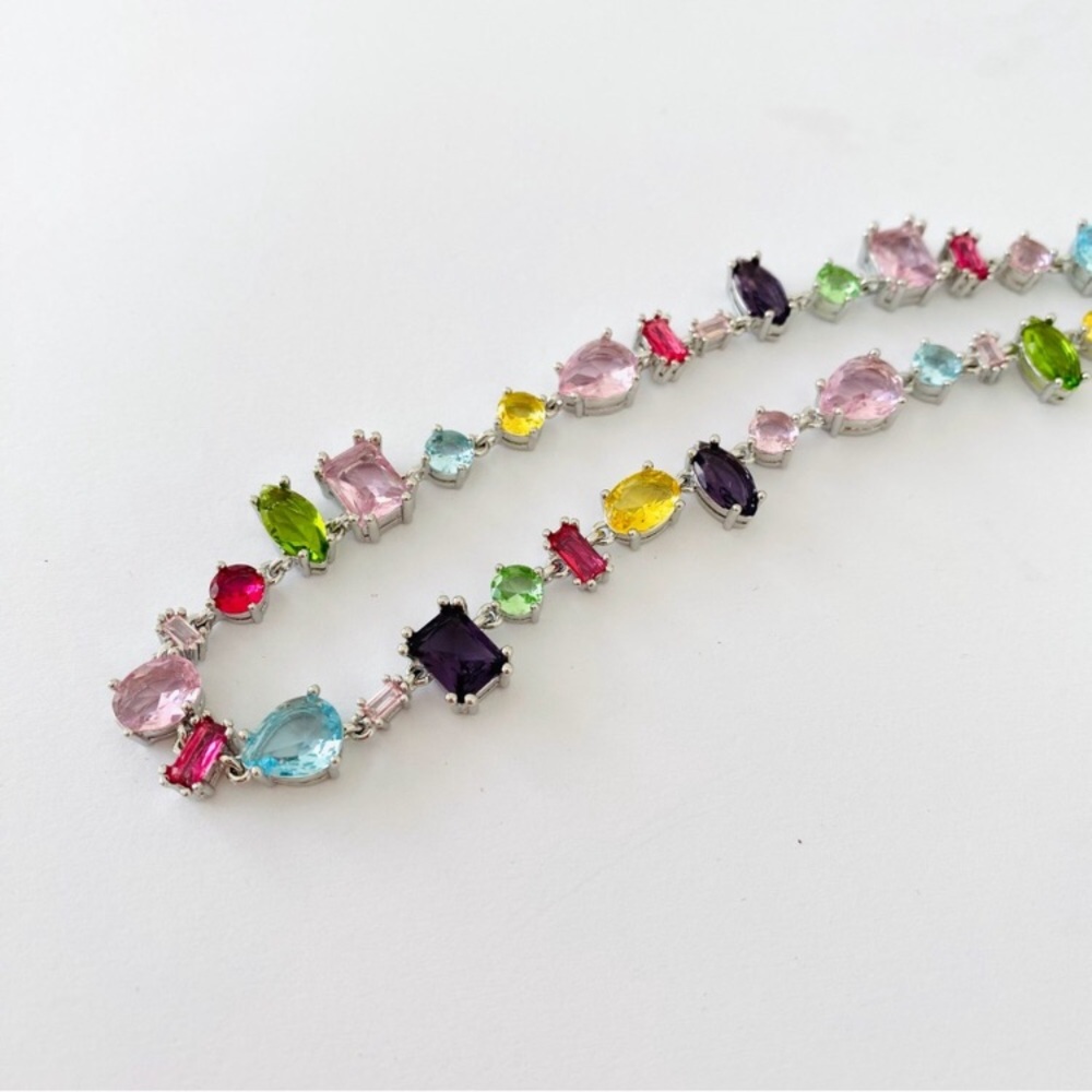 New in Box $520 Swarovski Gema Rainbow Crystals Rhodium Plated Necklace - Picture 4 of 12